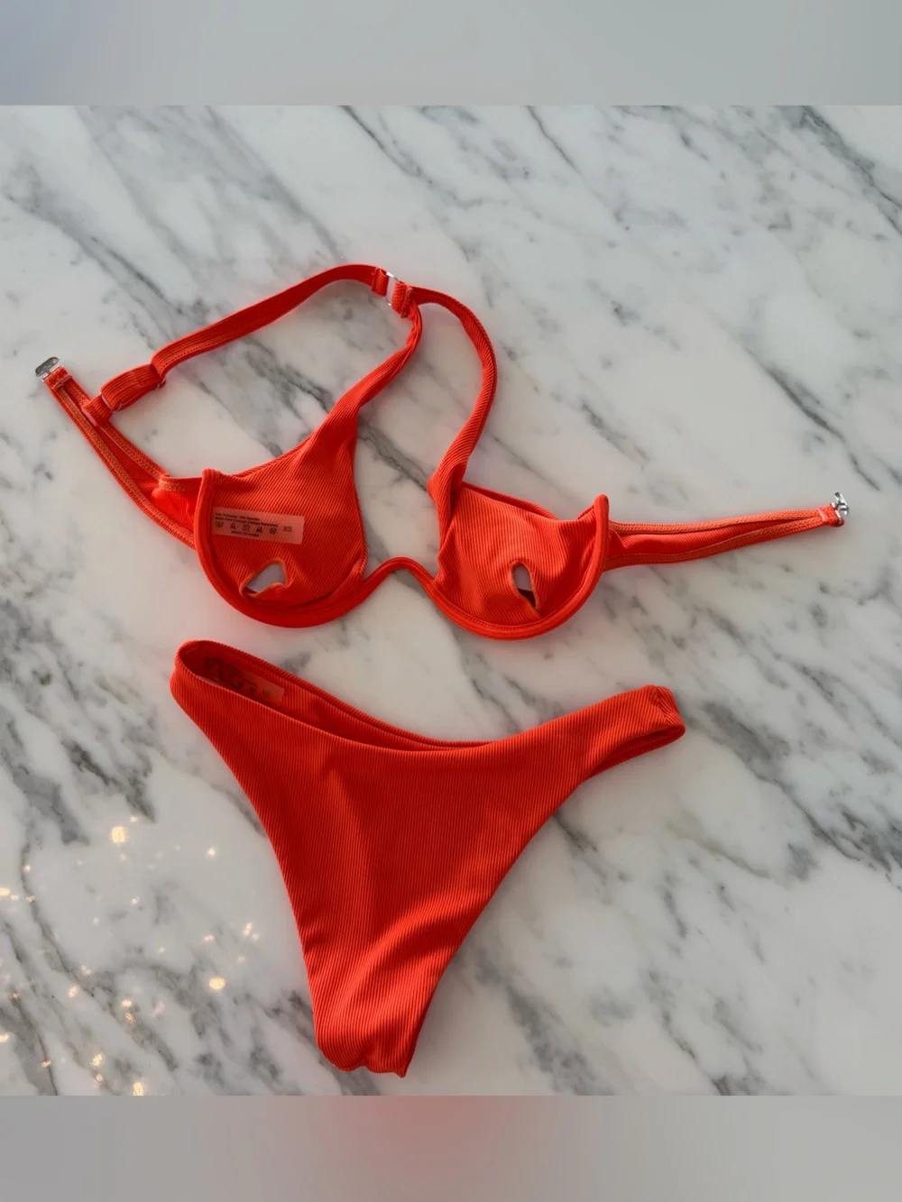 Ribbed Orange Two-Piece Bikini Set